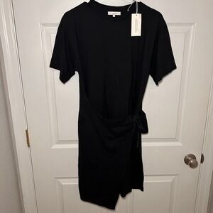 NWT Vince Black Short Sleeve Midi Dress Crew Neck Jersey Knit Minimalist Sz S